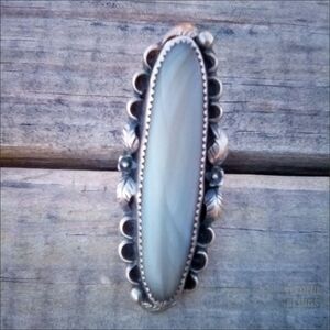 Vintage Southwestern Chalcedony Navette Statement Ring Size 9